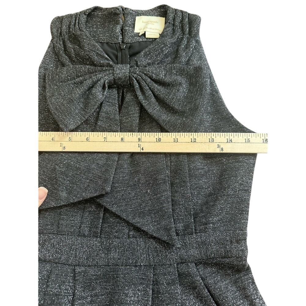 Kate Spade Silver Metallic Bow Wool Blend Fit and Flare Dress Pockets Size 2 - Picture 5 of 7